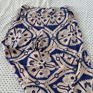 Christian Siriano wide leg pants, elastic waist, cotton/linen, pink/blue, size L